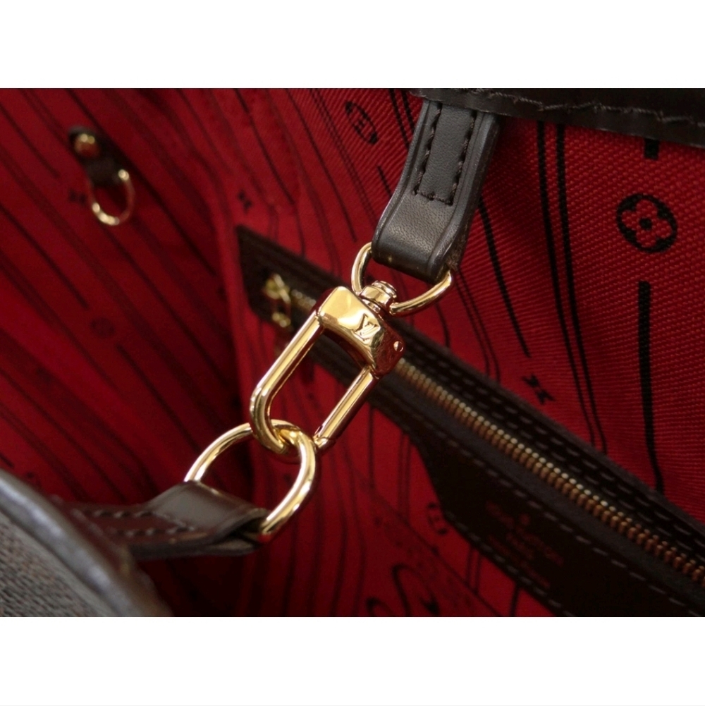 💕Louis Vuitton Tote Bag Neverfull MM Damier Ebene "Cherry RED Interior" - Picture 11 of 16